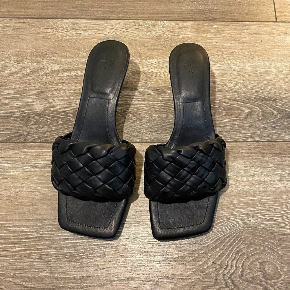 H&M black braided heel sandals